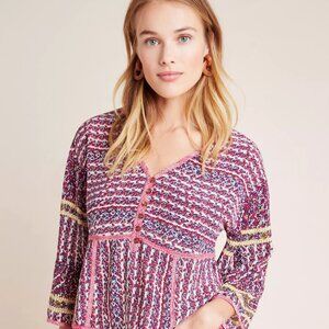 Maeve Lilyana Tiered Silk Blouse, L